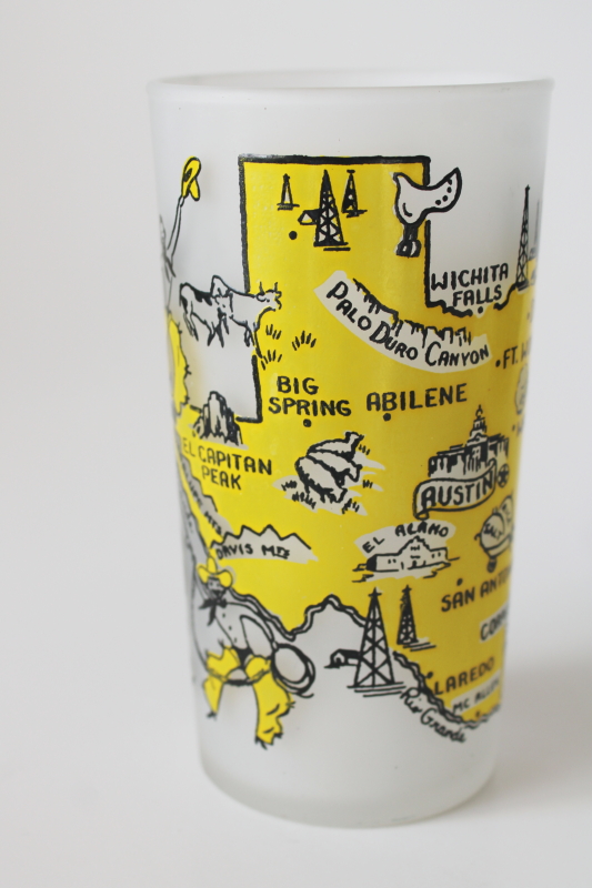 photo of vintage Texas state map print drinking glass, souvenir from the days of road trip travel #2