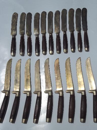 photo of vintage Thailand brass flatware set w/ teak wood handles 102 pcs in box #8