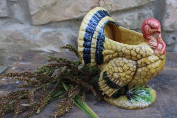 catalog photo of vintage Thanksgiving decor, Napco Japan tom turkey planter, hand painted ceramic