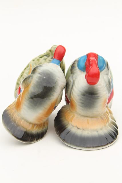 photo of vintage Thanksgiving turkey S&P shakers, hand painted Japan ceramic salt and pepper #7