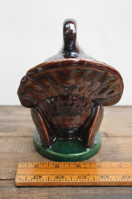 photo of vintage Thanksgiving turkey candy dish, hand painted luster hobbyist ceramic holiday decor  #4