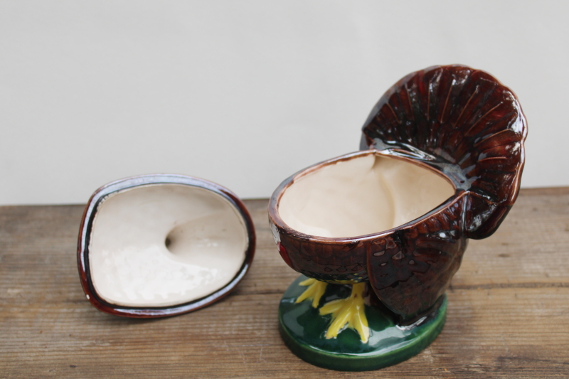 photo of vintage Thanksgiving turkey candy dish, hand painted luster hobbyist ceramic holiday decor  #5