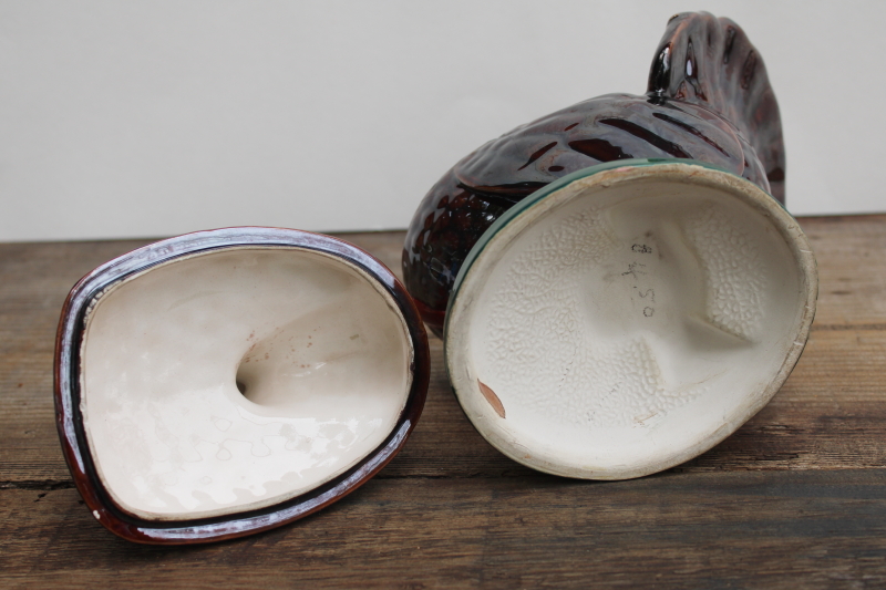 photo of vintage Thanksgiving turkey candy dish, hand painted luster hobbyist ceramic holiday decor  #7