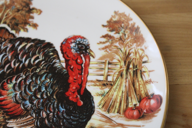 photo of vintage Thanksgiving turkey china plate made in Japan, holiday decoration fall decor #2