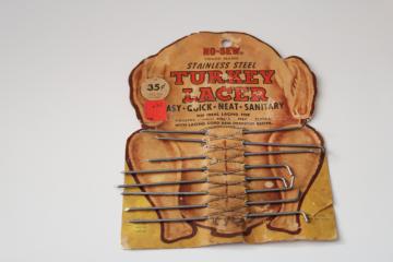 catalog photo of vintage Thanksgiving turkey lacers on original paper die cut card, kitchenware ephemera