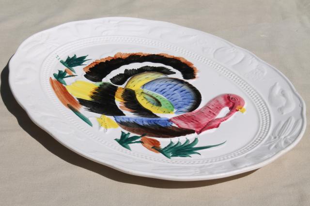 photo of vintage Thanksgiving turkey platter, 70s 80s hand-painted ceramic tray made in Japan #4