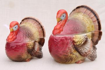 catalog photo of vintage Thanksgiving turkey shape covered bowl cranberry sauce dishes, 80s Otagiri Japan ceramic