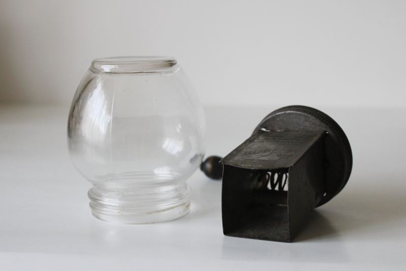 photo of vintage The Uniform Nut Meat Grinder hand crank nut chopper w/ glass jar, good old patina #4