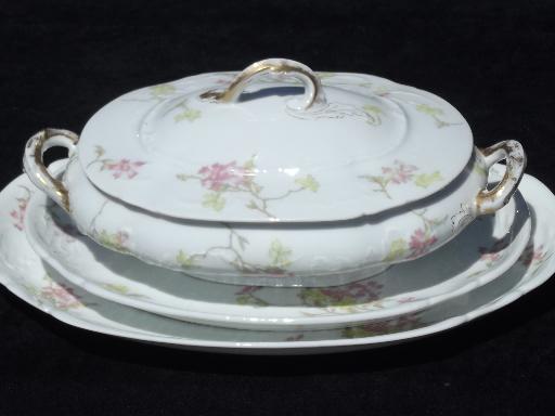 photo of vintage Theo Haviland - France pink floral china platters, serving dish #1