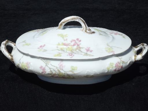 photo of vintage Theo Haviland - France pink floral china platters, serving dish #6