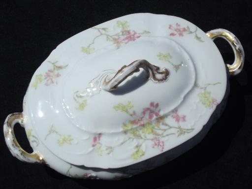 photo of vintage Theo Haviland - France pink floral china platters, serving dish #7