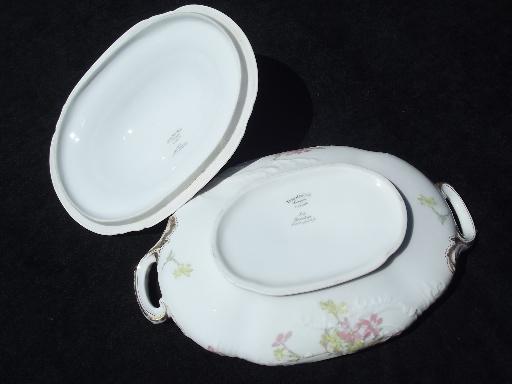 photo of vintage Theo Haviland - France pink floral china platters, serving dish #9