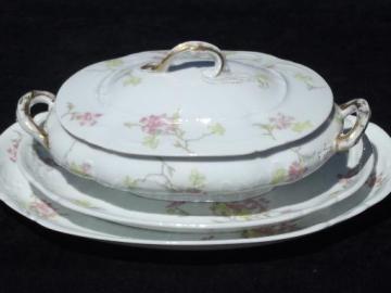 catalog photo of vintage Theo Haviland - France pink floral china platters, serving dish