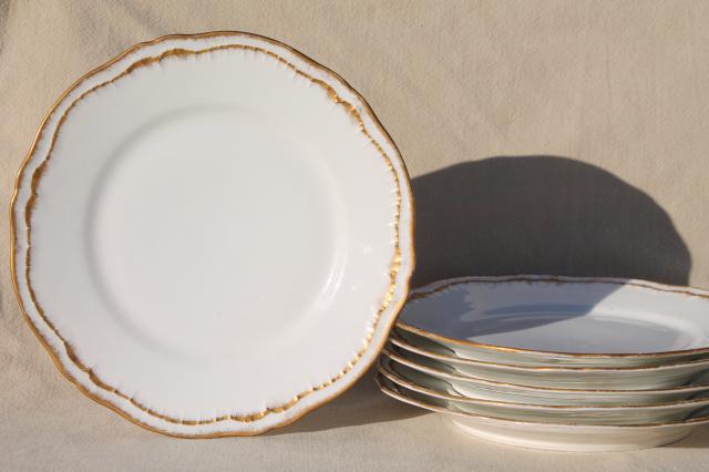 photo of vintage Theodore Haviland china salad plates, white porcelain w/ gold deckle edge #3