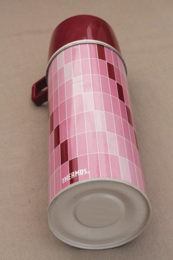 photo of vintage Thermos bottle, mid-century mod thermos with burgundy & pink 'paint chips' print #8