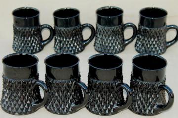 catalog photo of vintage Tiara / Indiana black glass diamond point mugs set of eight