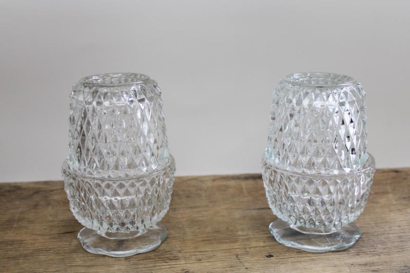 photo of vintage Tiara Indiana diamond point fairy light candle lamps, crystal clear glass #1