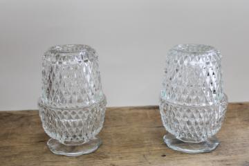 catalog photo of vintage Tiara Indiana diamond point fairy light candle lamps, crystal clear glass