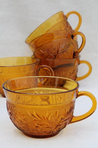 photo of vintage Tiara / Indiana glass sandwich pattern amber glass tea cups, no saucers #1