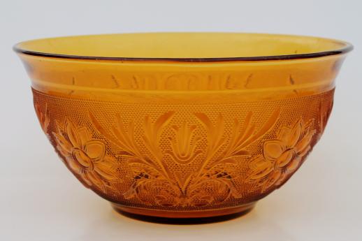 photo of vintage Tiara / Indiana sandwich daisy pattern amber glass, large salad bowl #1