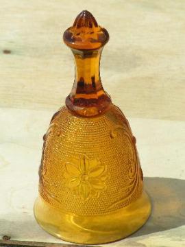 catalog photo of vintage Tiara amber glass bell daisy, sandwich pattern