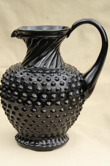 photo of vintage Tiara black hobnail milk glass pitcher & tumbler glasses lemonade set #4