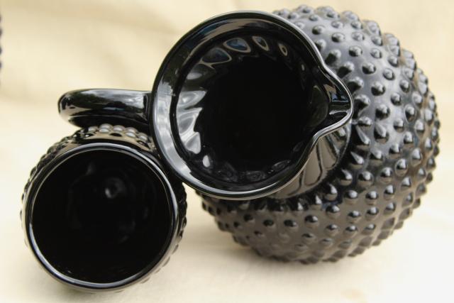 photo of vintage Tiara black hobnail milk glass pitcher & tumbler glasses lemonade set #10