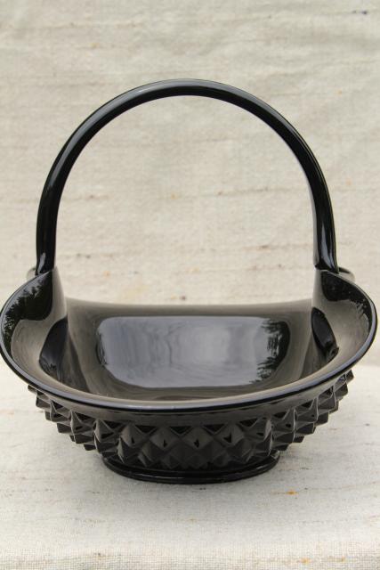 photo of vintage Tiara cameo black glass brides basket, huge flower bowl Indiana diamond point #2