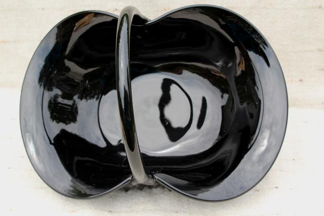 photo of vintage Tiara cameo black glass brides basket, huge flower bowl Indiana diamond point #4