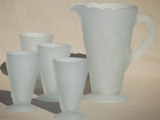 photo of vintage Tiara pears frosted glass pitcher & glasses set, Indiana  pear pattern #1