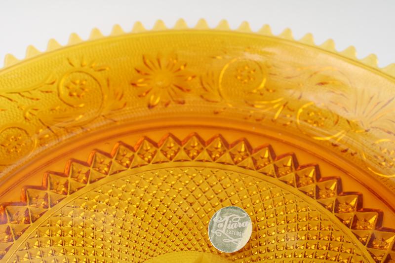 photo of vintage Tiara sandwich pattern amber glass large round serving tray / torte cake plate #2