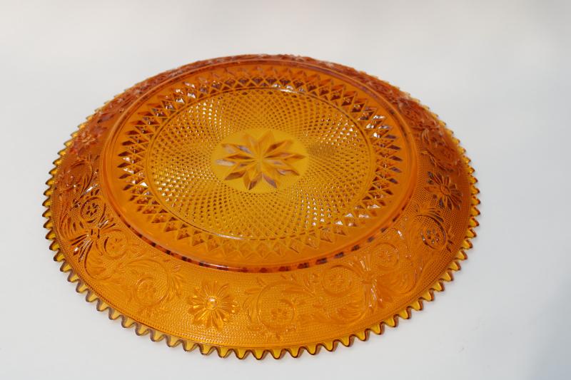 photo of vintage Tiara sandwich pattern amber glass large round serving tray / torte cake plate #4