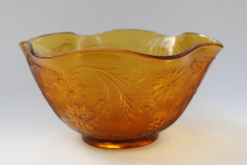 photo of vintage Tiara sandwich pattern amber glass, large salad bowl crimped shape #1