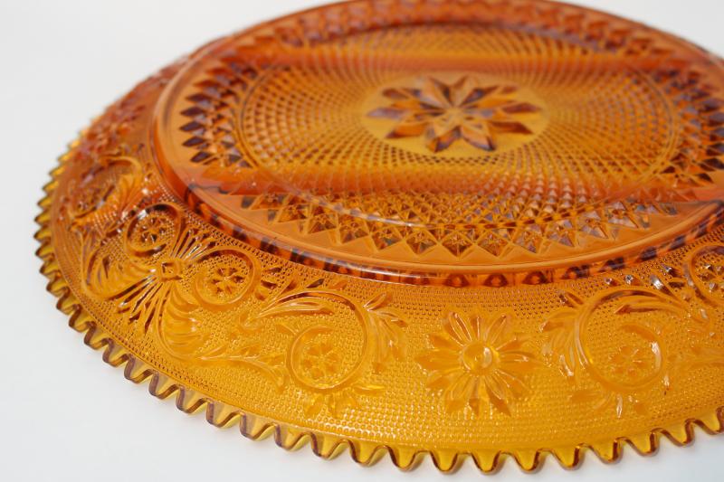 photo of vintage Tiara sandwich pattern amber glass three part divided relish serving tray #4