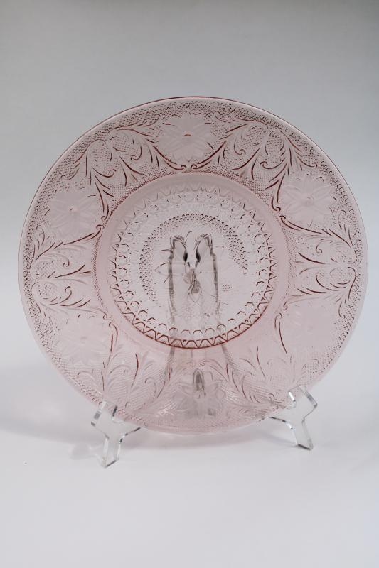 photo of vintage Tiara sandwich pattern pressed glass in pink, large dinner plate #1