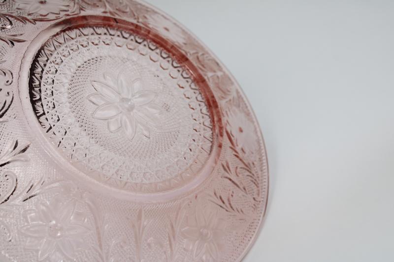 photo of vintage Tiara sandwich pattern pressed glass in pink, large dinner plate #3