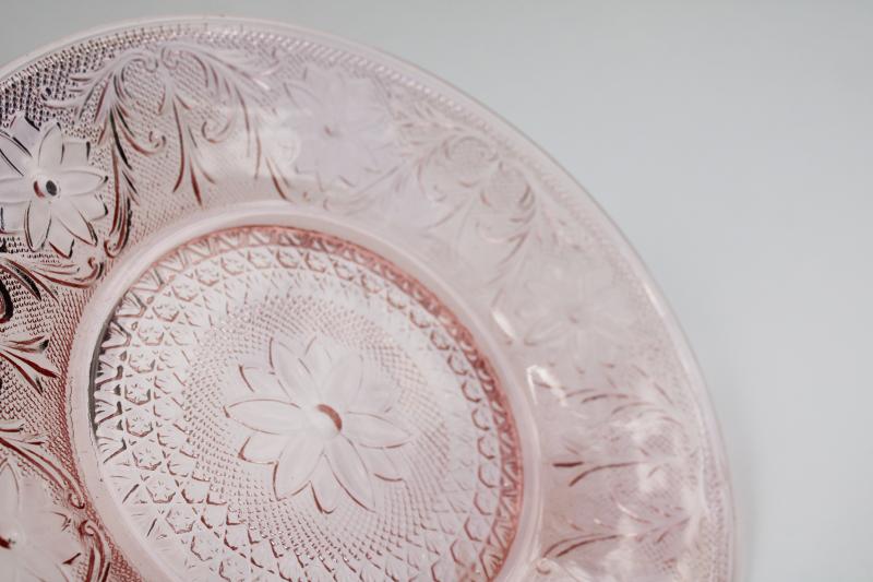 photo of vintage Tiara sandwich pattern pressed glass in pink, large dinner plate #5