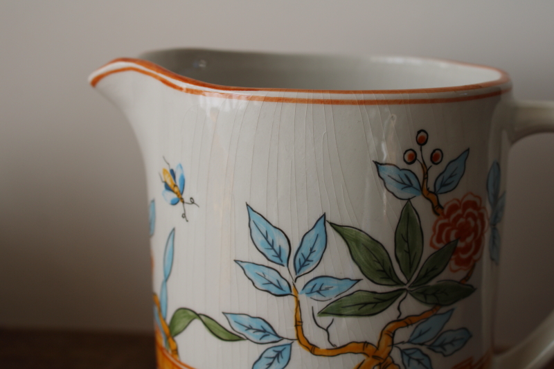 photo of vintage Tiffany Chinese Fence pattern Italian ceramic pitcher, grandmillennial chinoiserie  #2