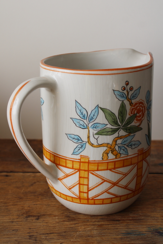 photo of vintage Tiffany Chinese Fence pattern Italian ceramic pitcher, grandmillennial chinoiserie  #3