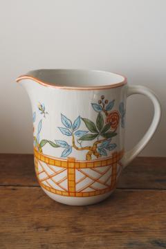 catalog photo of vintage Tiffany Chinese Fence pattern Italian ceramic pitcher, grandmillennial chinoiserie 