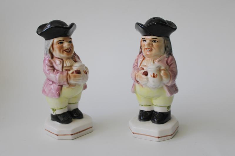 photo of vintage Toby S&P shakers set, hand painted ceramic grumpy Toby mug style figures #1