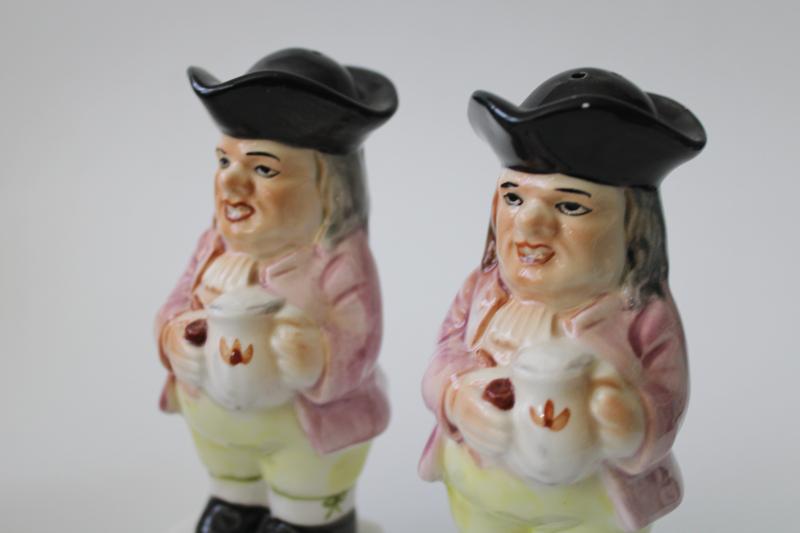 photo of vintage Toby S&P shakers set, hand painted ceramic grumpy Toby mug style figures #2