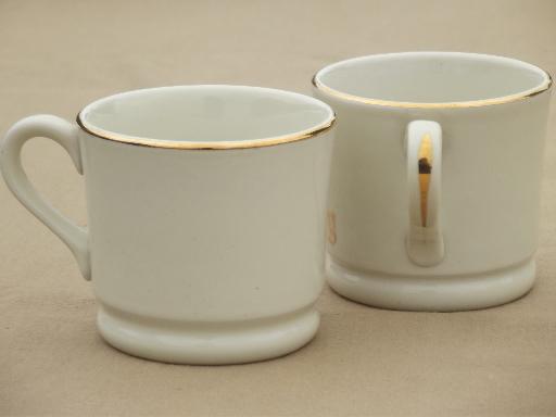 photo of vintage Tom & Jerry eggnog cups, old Hall pottery mugs lettered in gold #3