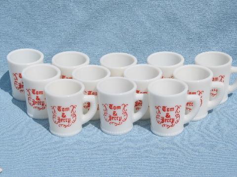 photo of vintage Tom and Jerry Christmas eggnog punch set, milk glass bowl and cups #2