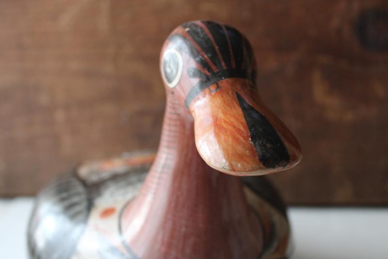 photo of vintage Tonala Mexican pottery, duck decoy life size bird, hand painted burnished clay #4