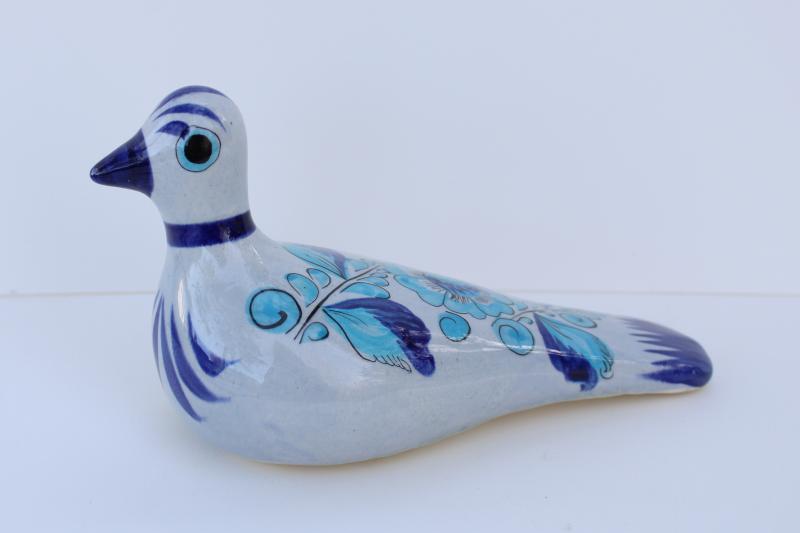 photo of vintage Tonala blue bird, hand painted Mexican pottery, folk art from Mexico #1