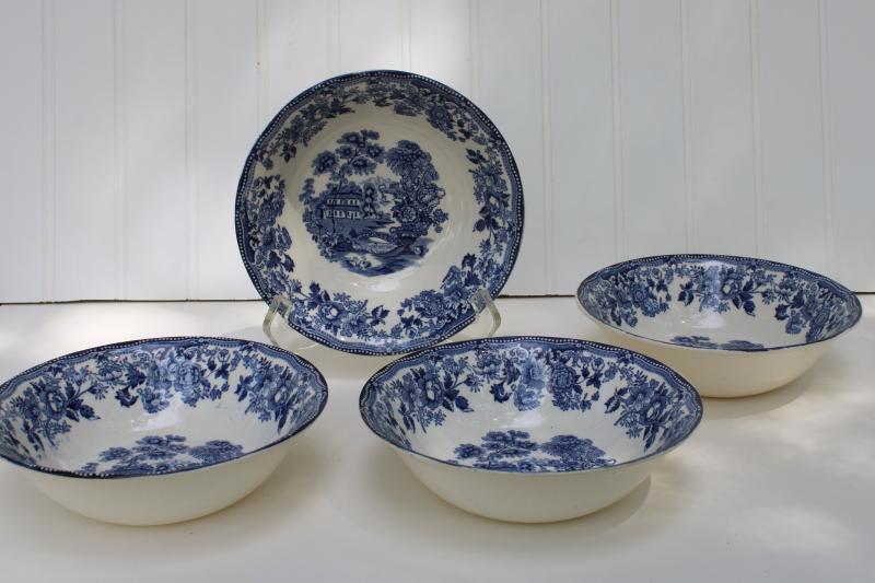 photo of vintage Tonquin blue transferware china cereal bowls Alfred Meakin English scenery #1