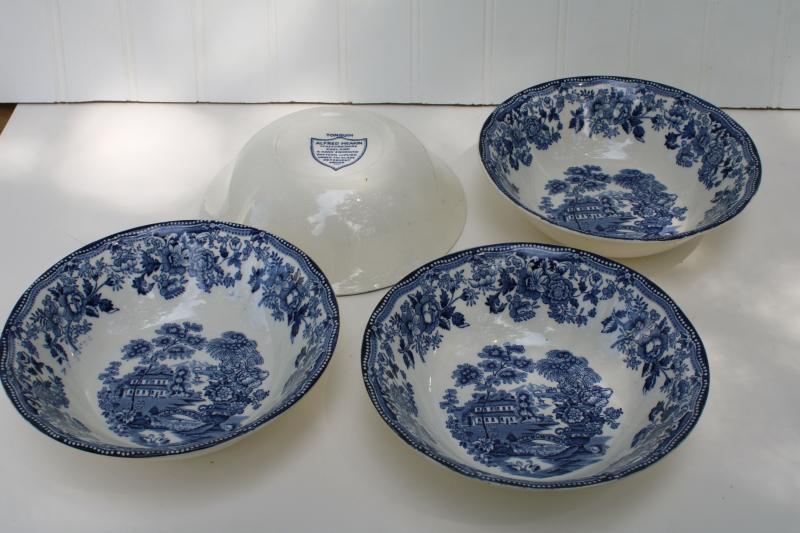 photo of vintage Tonquin blue transferware china cereal bowls Alfred Meakin English scenery #2