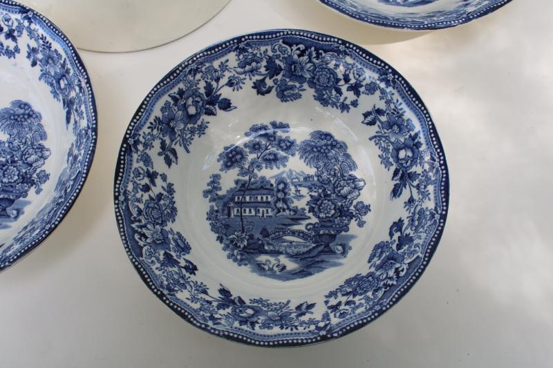 photo of vintage Tonquin blue transferware china cereal bowls Alfred Meakin English scenery #4