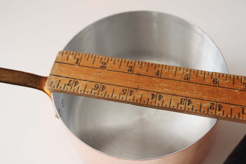 photo of vintage Tornus & Centuria Baumlin French copper pans, saute pan, saucepan, gratin w/ brass handles #2